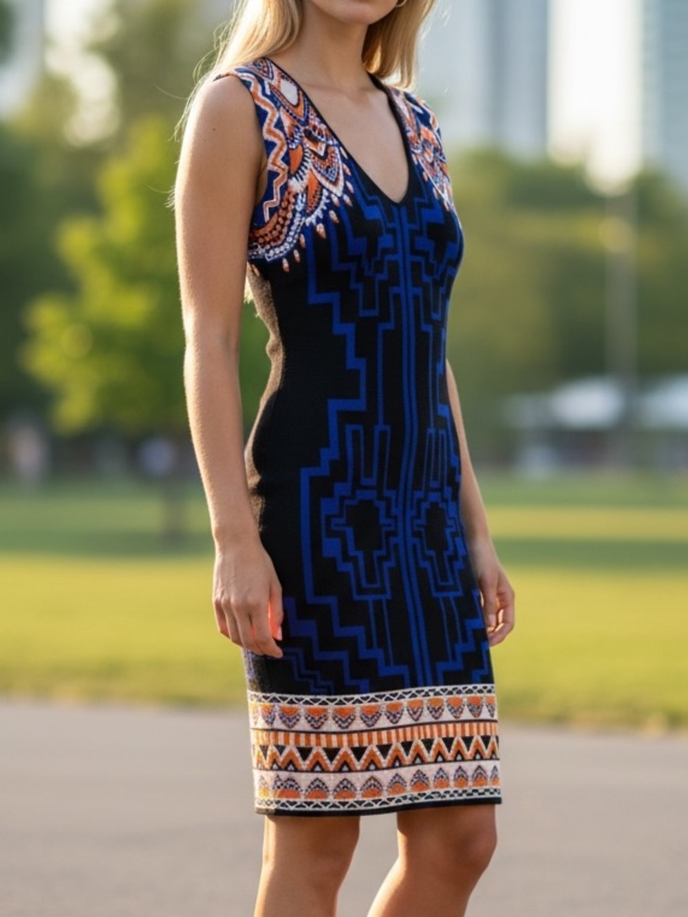 Jealous Tomato Aztec Print Sleeveless Knit Sweater Dress Women’s Small